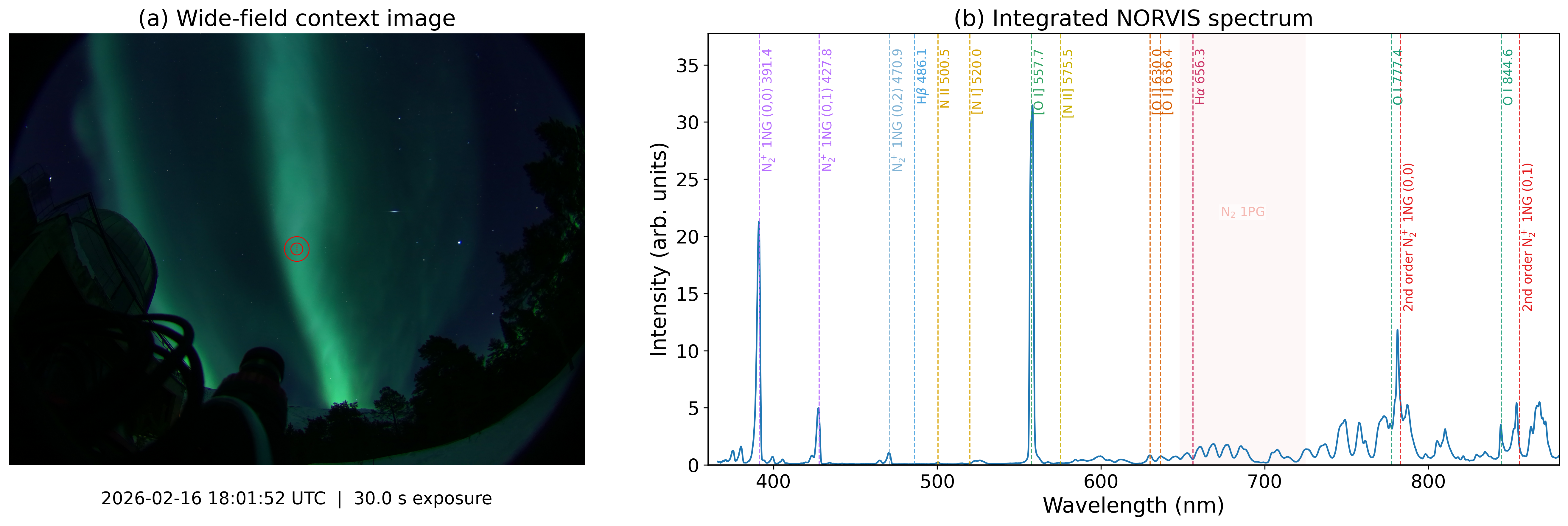 Representative NORVIS auroral spectrum observed at Skibotn